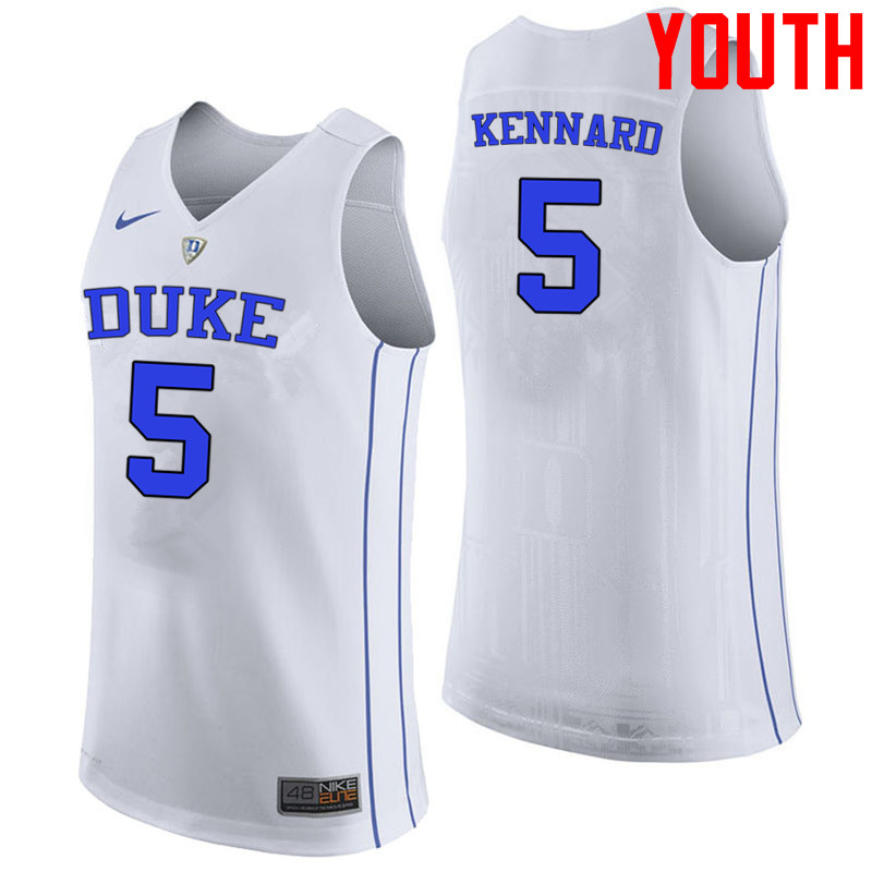 Youth #5 Luke Kennard Duke Blue Devils College Basketball Jerseys-White - Click Image to Close